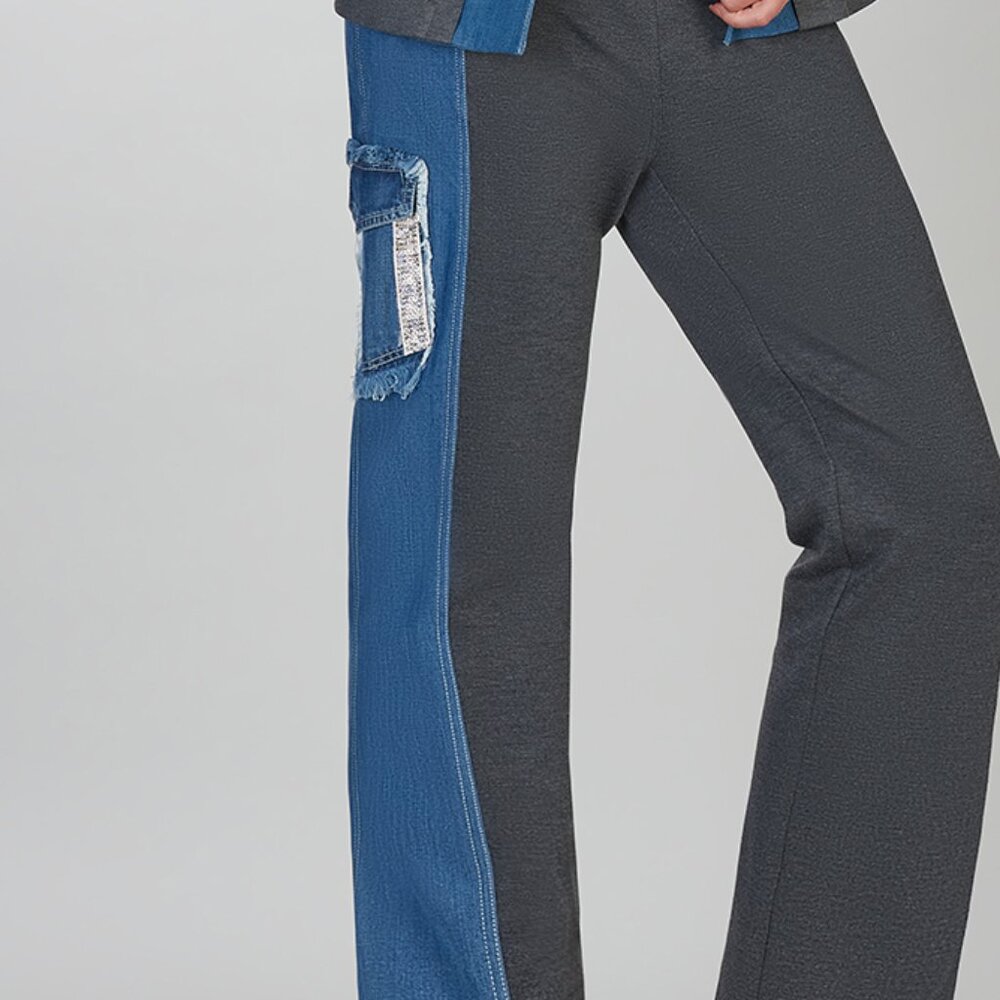 F-143 Pull on pant in Grey and denim by TRICOTTO